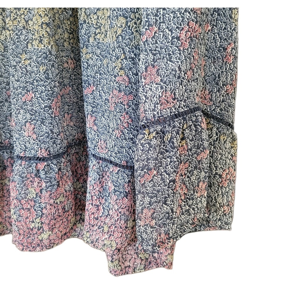 Lucky Brand Boho Sheer Floral Blouse Ruffle Prairie Back Button Romantic Sz L - Picture 6 of 10